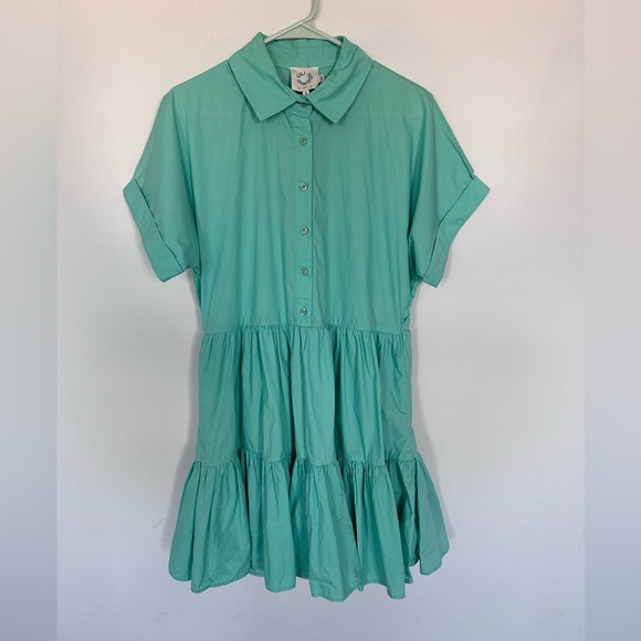 lili Sidonio Dresses & Skirts - Lili Sidonio Tiered Button Down Country Club Turquoise Dress